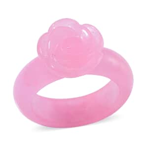 Pink Jade (D) Carved Rose Flower 39.00 ctw Ring (Size 10.0)