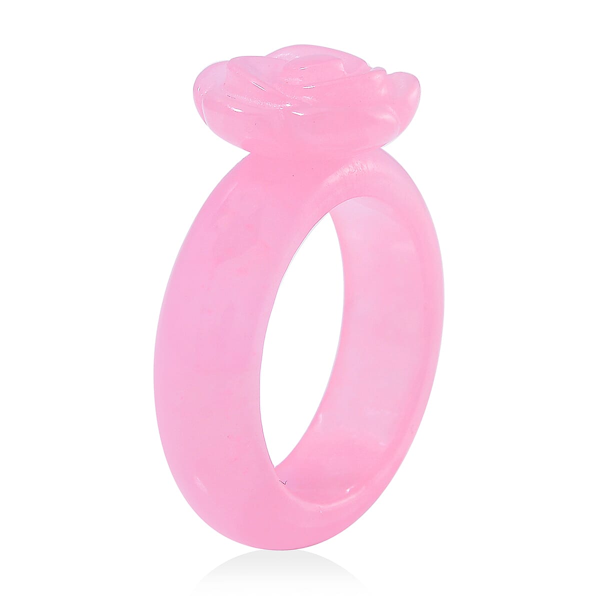 Pink Jade (D) Carved Rose Flower 39.00 ctw Ring (Size 10.0) image number 2