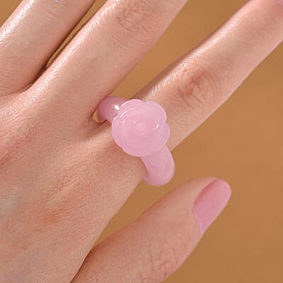 Pink Jade (D) Carved Rose Flower 39.00 ctw Ring (Size 10.0)