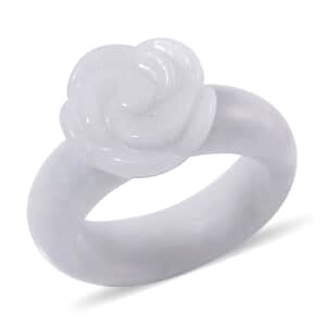 Natural Jade Carved Rose Flower Ring (Size 10.0) 39.00 ctw