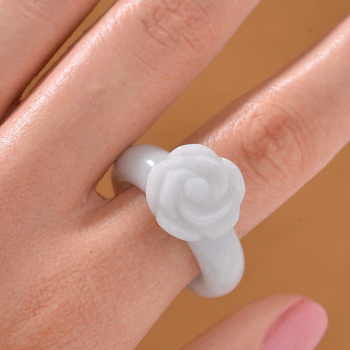 Natural Jade Carved Rose Flower 39.00 ctw Ring (Size 5.0) image number 1