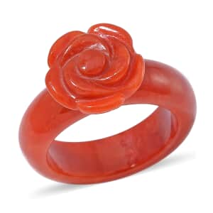 Red Jade (D) Carved Rose Flower Ring (Size 10.0) 39.00 ctw