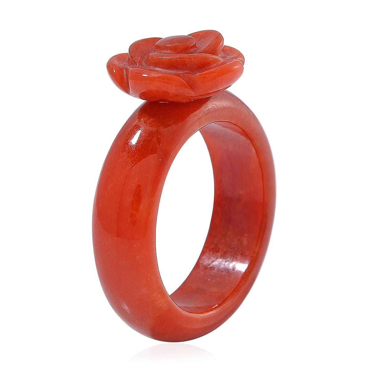 Red Jade (D) Carved Rose Flower 39.00 ctw Ring (Size 5.0) image number 2