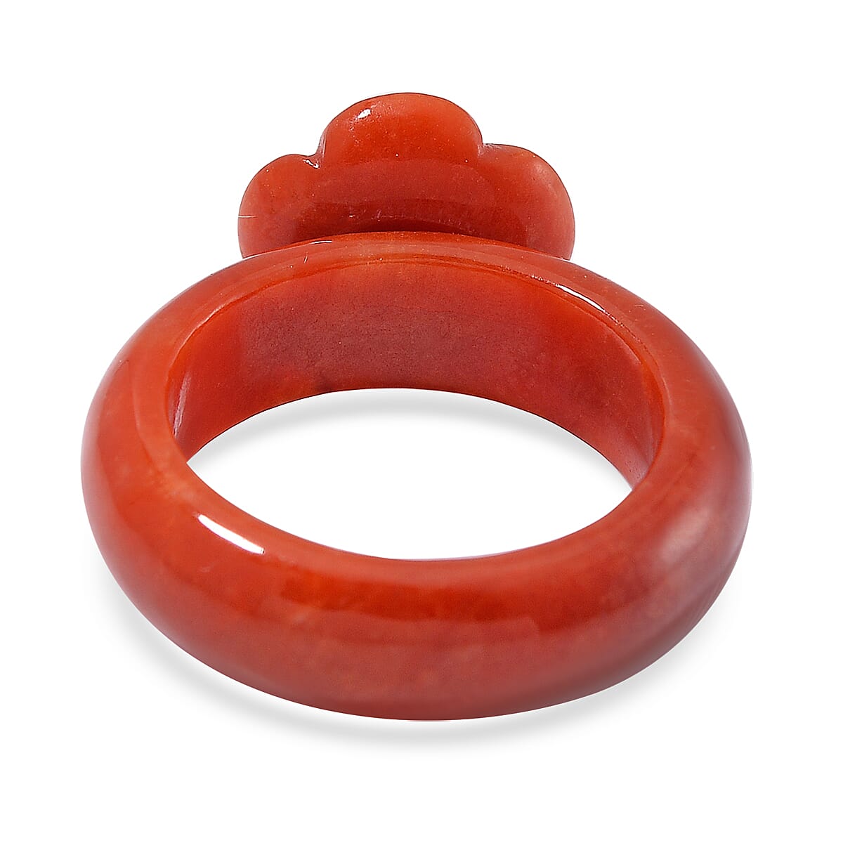 Red Jade (D) Carved Rose Flower 39.00 ctw Ring (Size 5.0) image number 3