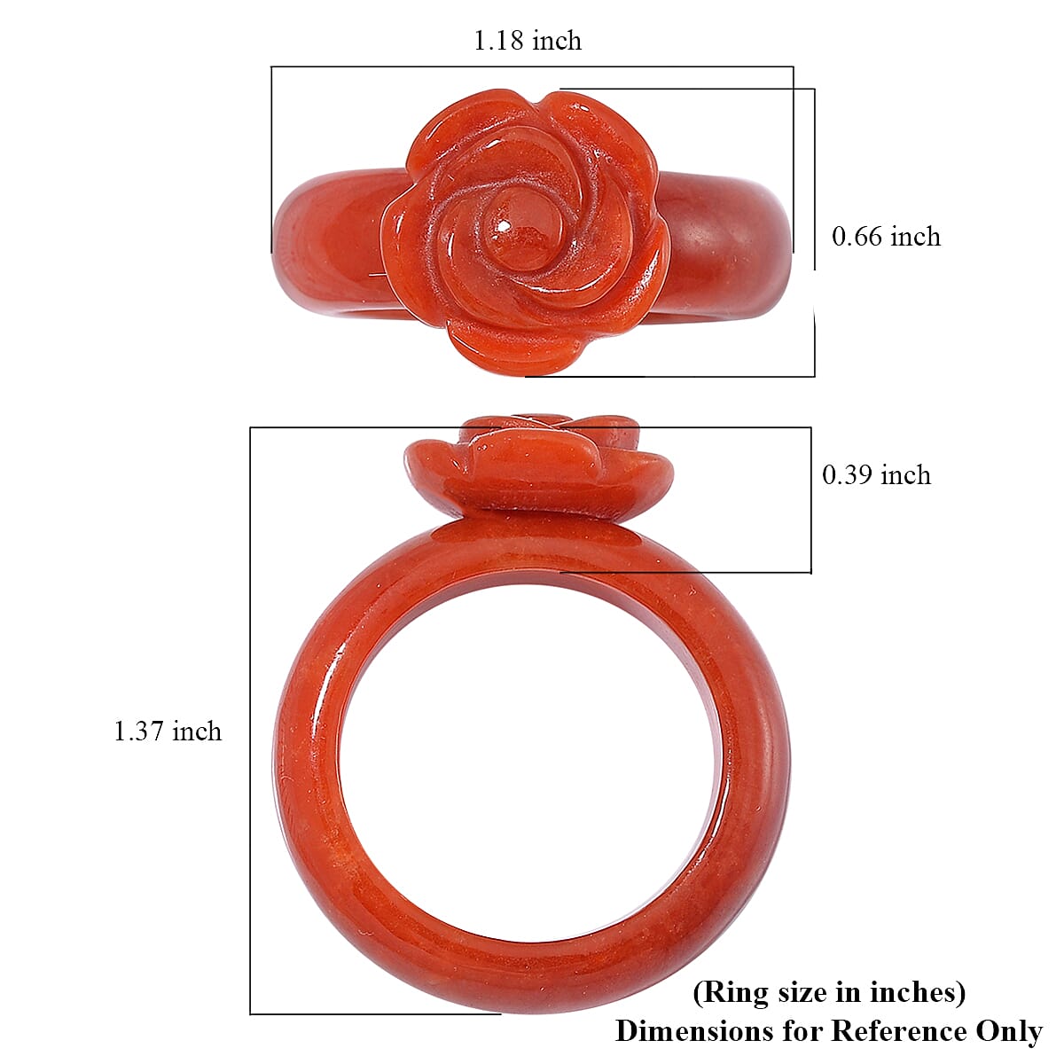 Red Jade (D) Carved Rose Flower 39.00 ctw Ring (Size 5.0) image number 4