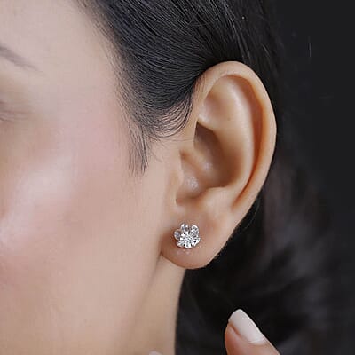 Luxuriant Lab Grown Diamond SI 0.10 ctw Stud Earrings in Rhodium Over Sterling Silver