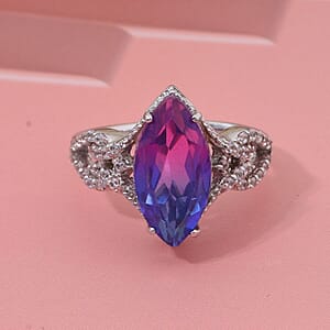 Midnight Fuchsia Quartz, White Zircon Ring in Rhodium Over Sterling Silver (Size 10.0) 5.00 ctw