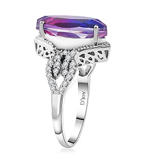 Midnight Fuchsia Quartz, White Zircon Ring in Rhodium Over Sterling Silver (Size 10.0) 5.00 ctw