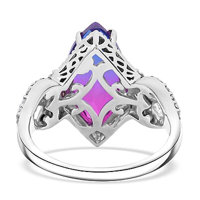 Midnight Fuchsia Quartz, White Zircon Ring in Rhodium Over Sterling Silver (Size 10.0) 5.00 ctw