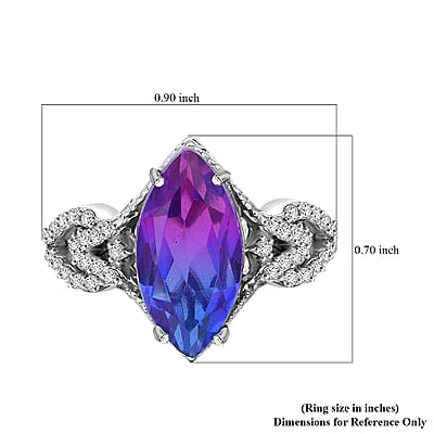 Midnight Fuchsia Quartz, White Zircon Ring in Rhodium Over Sterling Silver (Size 10.0) 5.00 ctw