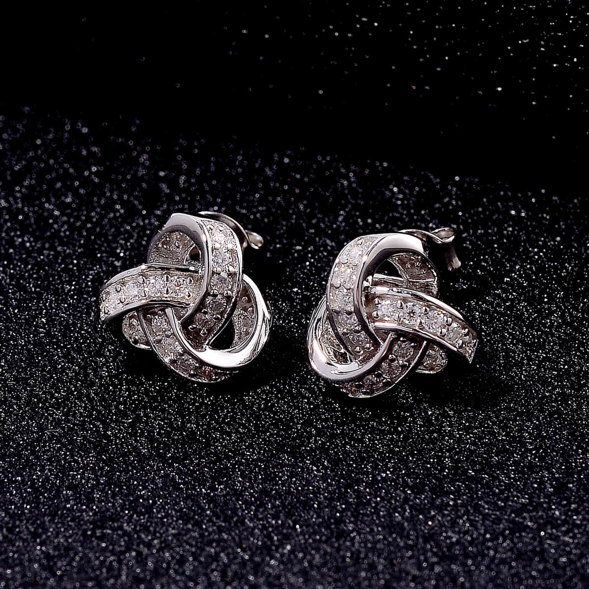 Moissanite 0.35 ctw Knot Stud Earrings in Rhodium Over Sterling Silver image number 1