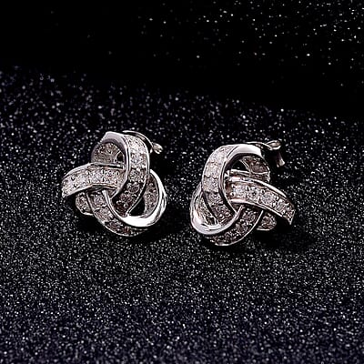 D'Joy Moissanite 0.35 ctw Knot Stud Earrings in Rhodium Over Sterling Silver