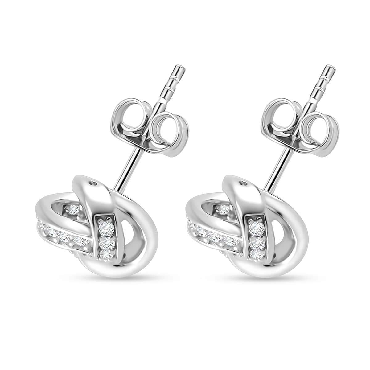 Moissanite 0.35 ctw Knot Stud Earrings in Rhodium Over Sterling Silver image number 3