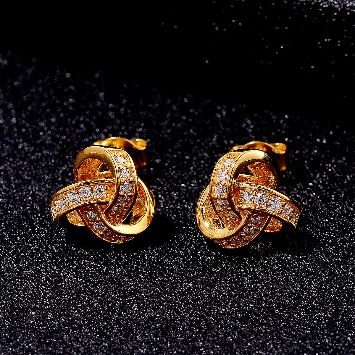 D'Joy Moissanite 0.35 ctw Knot Stud Earrings in Vermeil Yellow Gold Over Sterling Silver image number 1