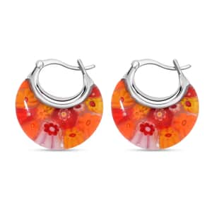 Orange Murano Style Basket Earrings in Stainless Steel