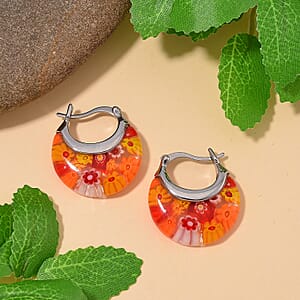 Orange Murano Style Basket Earrings in Stainless Steel with Lifetime Guarantee