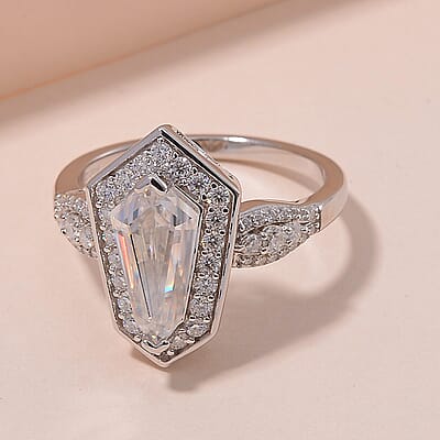 Moissanite 2.10 ctw Celestial Shield Ring in Rhodium Over Sterling Silver (Size 10.0)