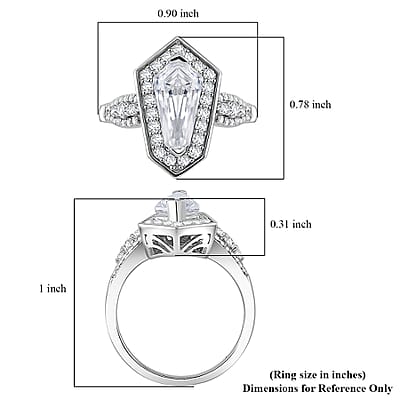 Moissanite 2.10 ctw Celestial Shield Ring in Rhodium Over Sterling Silver (Size 10.0)