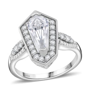 Moissanite 2.10 ctw Celestial Shield Ring in Rhodium Over Sterling Silver (Size 6.0)