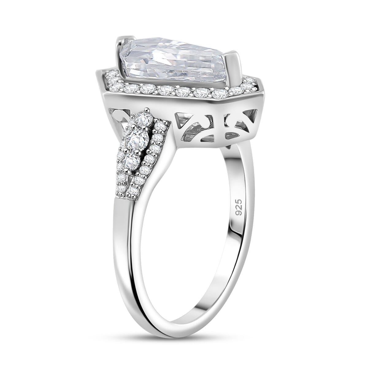 Moissanite 2.10 ctw Celestial Shield Ring in Rhodium Over Sterling Silver (Size 6.0) image number 3