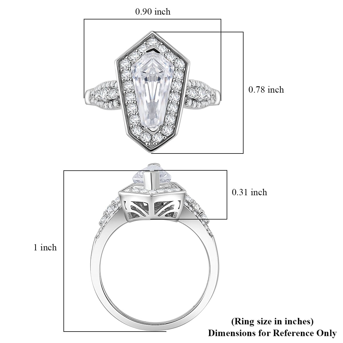 Moissanite 2.10 ctw Celestial Shield Ring in Rhodium Over Sterling Silver (Size 6.0) image number 5