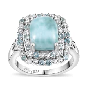 Natural Green Larimar and Multi Gemstone 4.90 ctw Ocean Water Bubbles Ring in Rhodium Over Sterling Silver (Size 10.0)