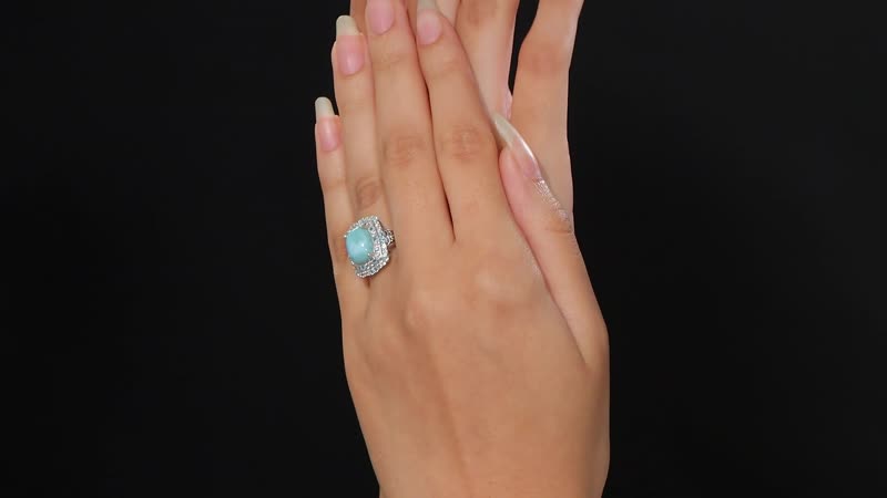 Natural Green Larimar, Multi Gemstone Ocean Water Bubbles Ring in Rhodium Over Sterling Silver (Size 10.0) 4.90 ctw