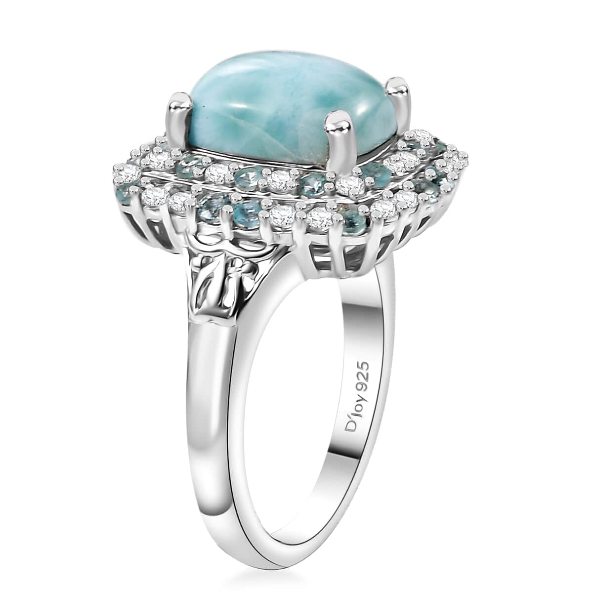 Natural Green Larimar and Multi Gemstone 4.90 ctw Ocean Water Bubbles Ring in Rhodium Over Sterling Silver (Size 10.0) image number 3