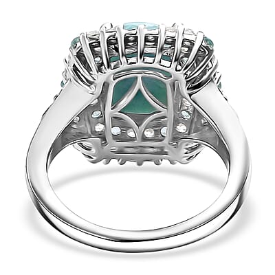 D'Joy Natural Green Larimar and Multi Gemstone 4.90 ctw Ocean Water Bubbles Ring in Rhodium Over Sterling Silver (Size 10.0)