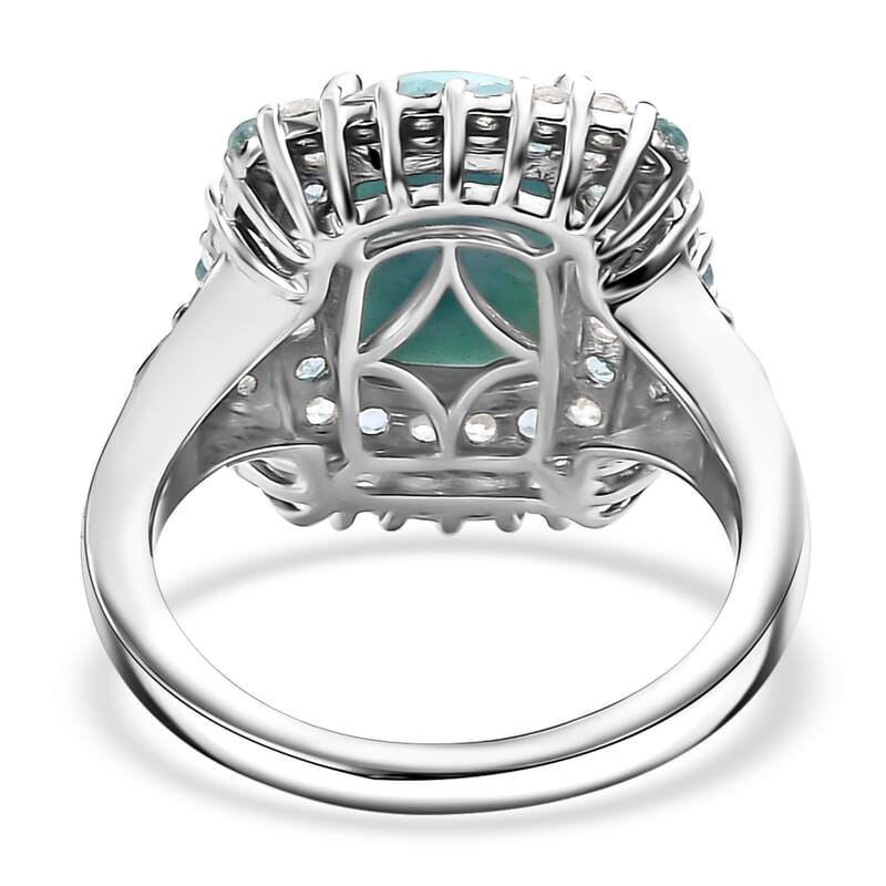 D'Joy Natural Green Larimar and Multi Gemstone 4.90 ctw Ocean Water Bubbles Ring in Rhodium Over Sterling Silver (Size 10.0)
