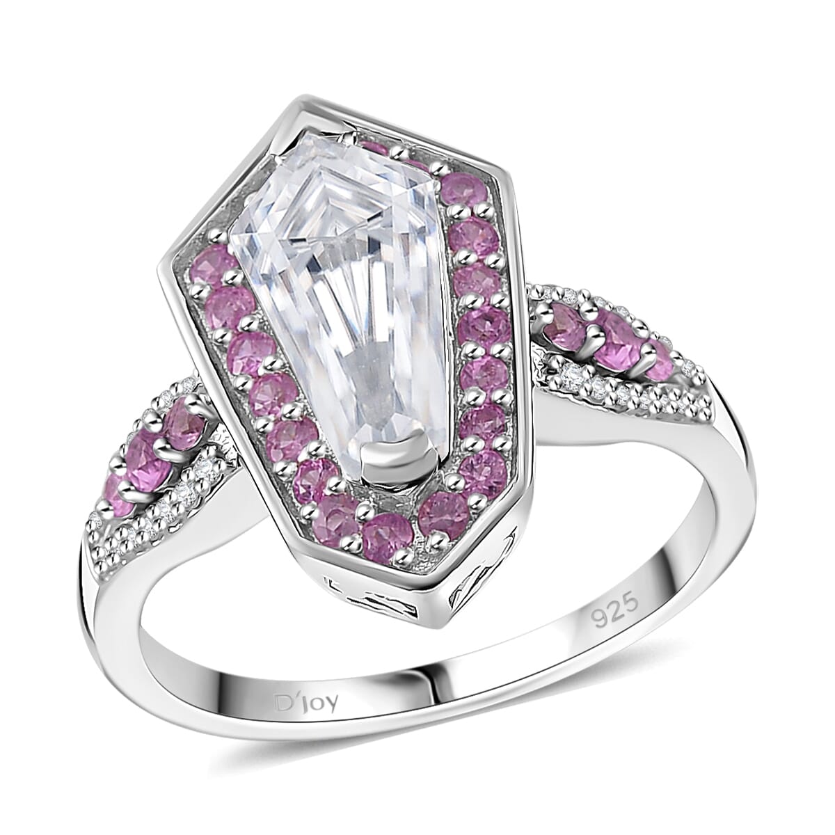 Moissanite and Pink Sapphire 2.10 ctw Celestial Shield Ring in Rhodium Over Sterling Silver (Size 8.0) image number 0