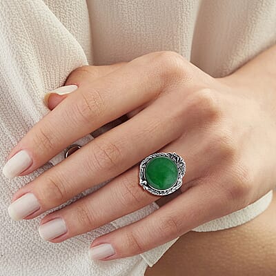 D'Joy Bali Legacy Green Jade (D) 17.50 ctw Dragon Ring in Sterling Silver (Size 10.0)