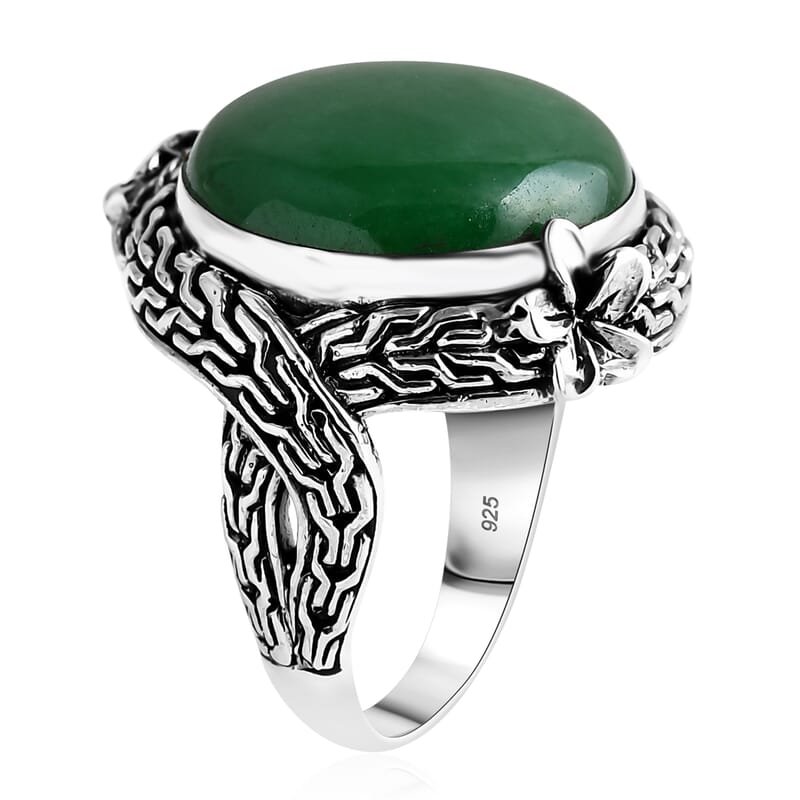 D'Joy Bali Legacy Green Jade (D) 17.50 ctw Dragon Ring in Sterling Silver (Size 10.0)