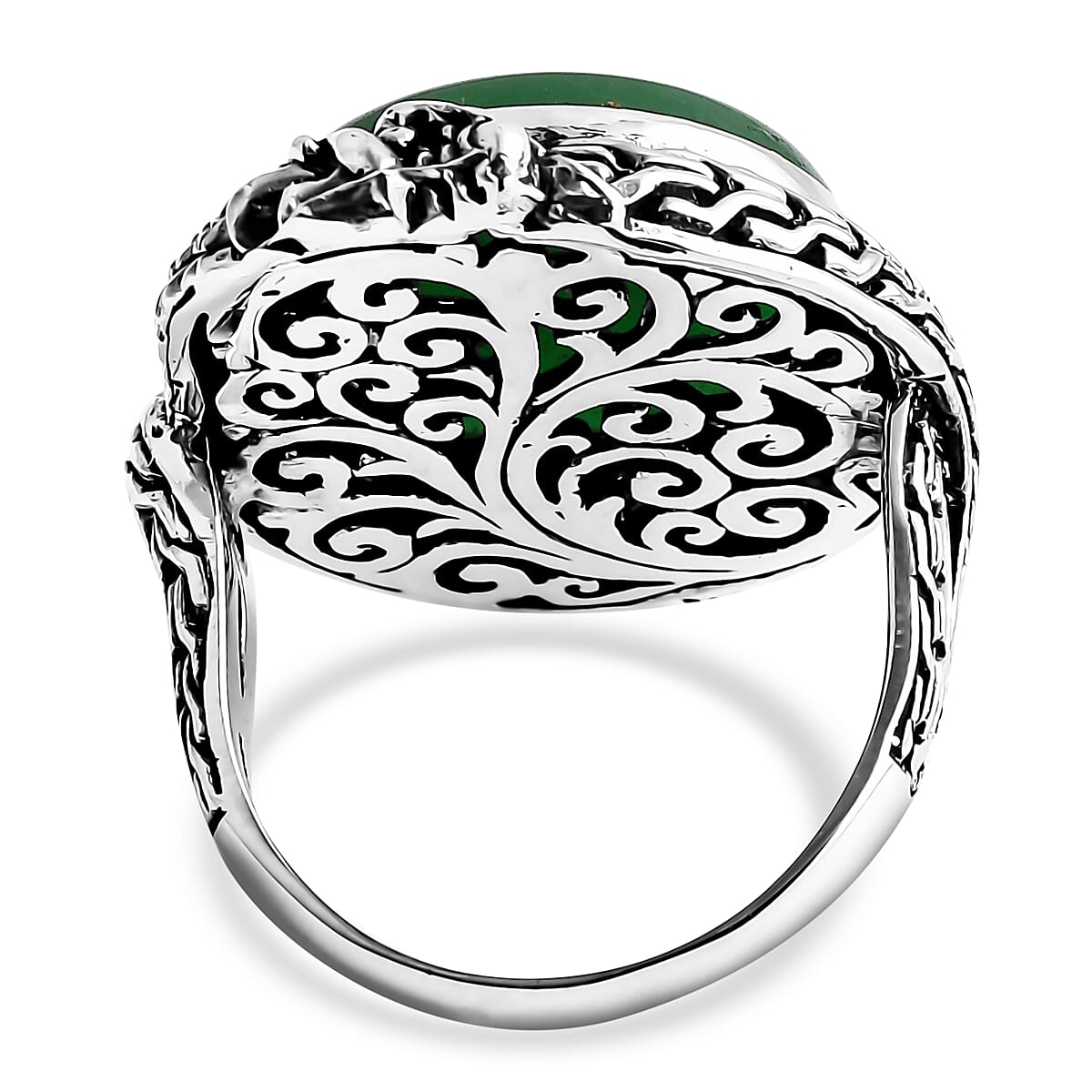 D'Joy Bali Legacy Green Jade (D) 17.50 ctw Dragon Ring in Sterling Silver (Size 10.0)