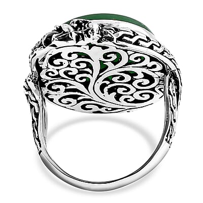 D'Joy Bali Legacy Green Jade (D) 17.50 ctw Dragon Ring in Sterling Silver (Size 10.0)
