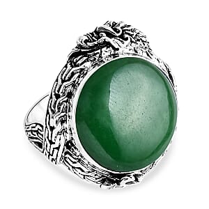 D'Joy Bali Legacy Green Jade (D) 17.50 ctw Dragon Ring in Sterling Silver (Size 6.0)