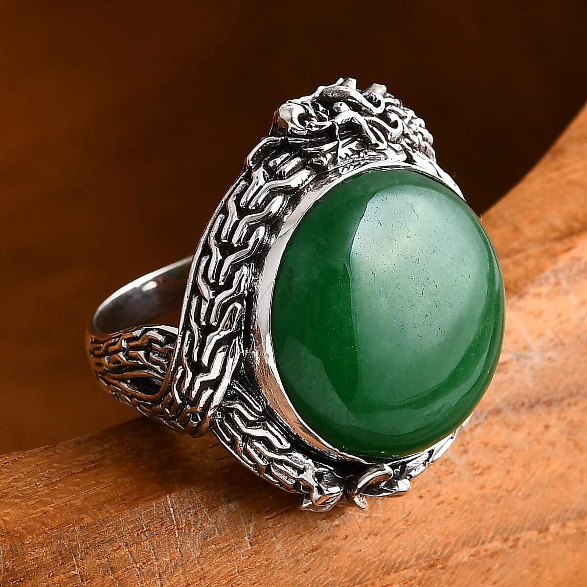D'Joy Bali Legacy Green Jade (D) 17.50 ctw Dragon Ring in Sterling Silver (Size 7.0) image number 1