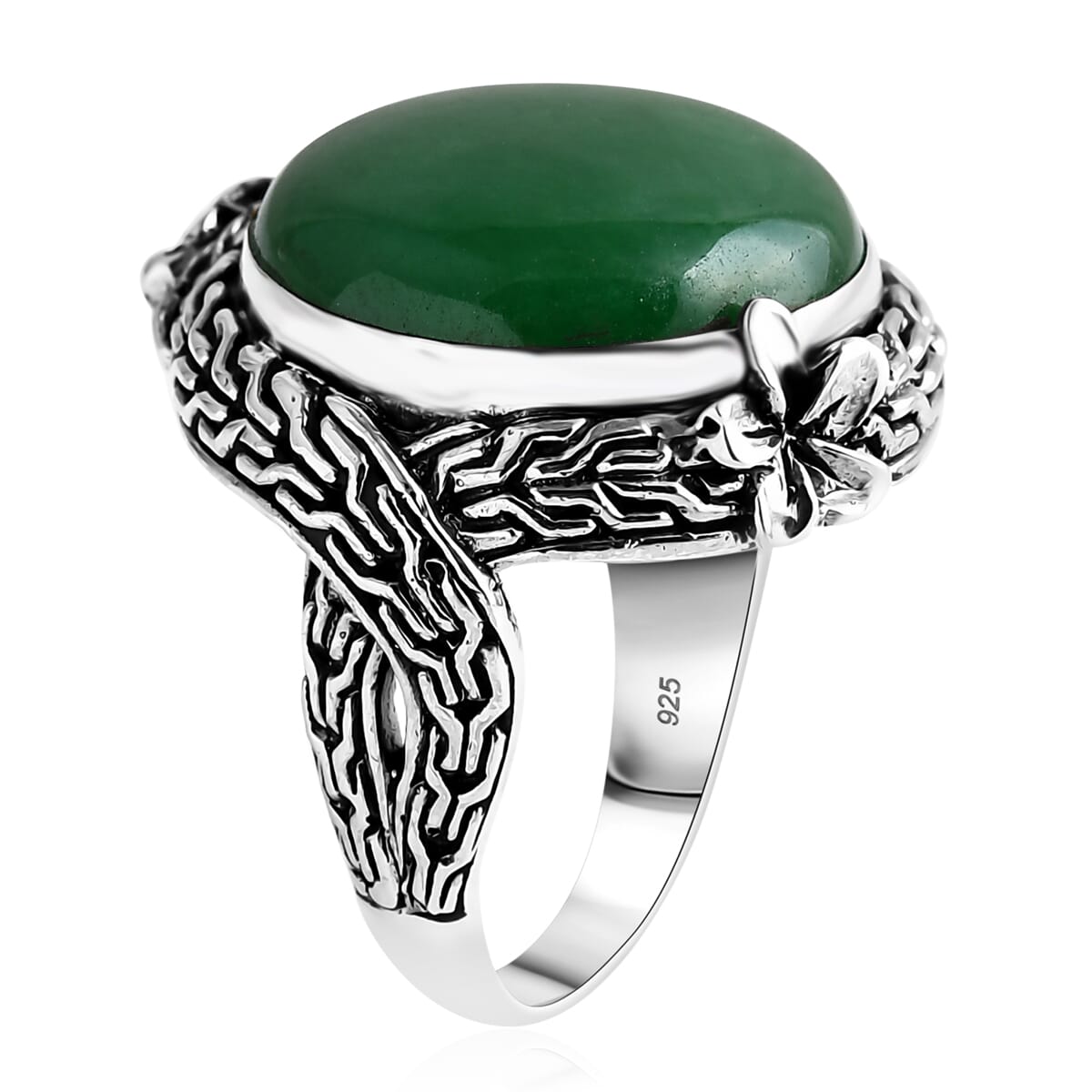 Bali Legacy Green Jade (D) 17.50 ctw Dragon Ring in Sterling Silver (Size 8.0) image number 3