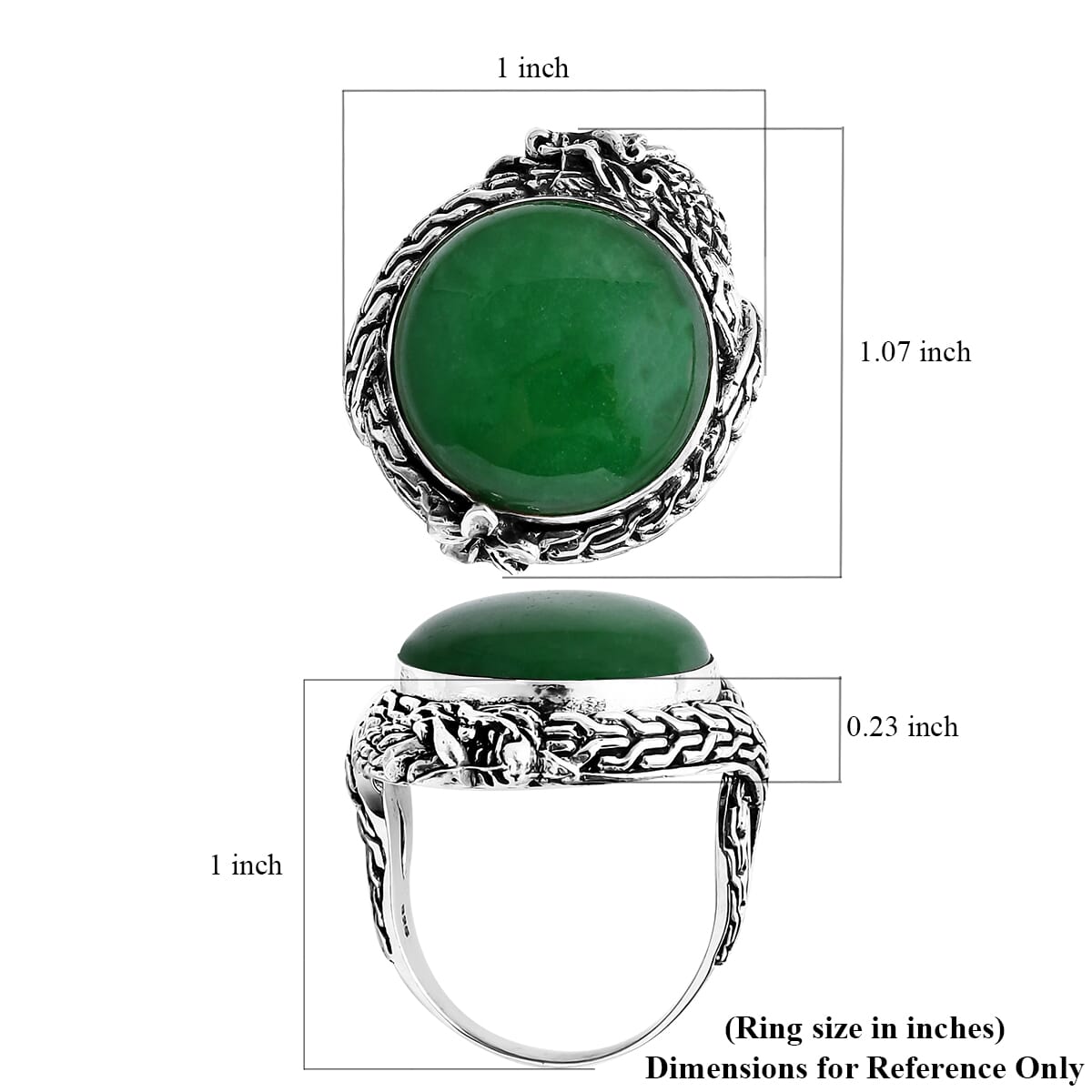 Bali Legacy Green Jade (D) 17.50 ctw Dragon Ring in Sterling Silver (Size 8.0) image number 5