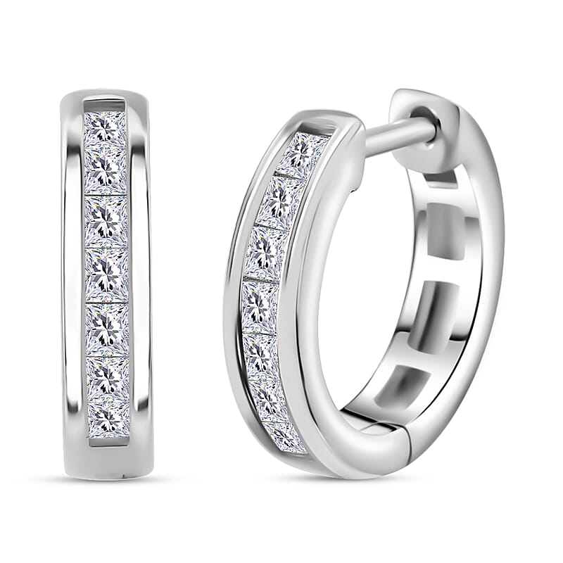 Moissanite 0.65 ctw Hoop Earrings in Rhodium Over Sterling Silver