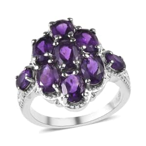 African Amethyst 3.50 ctw Cluster Ring in Stainless Steel (Size 10.0)