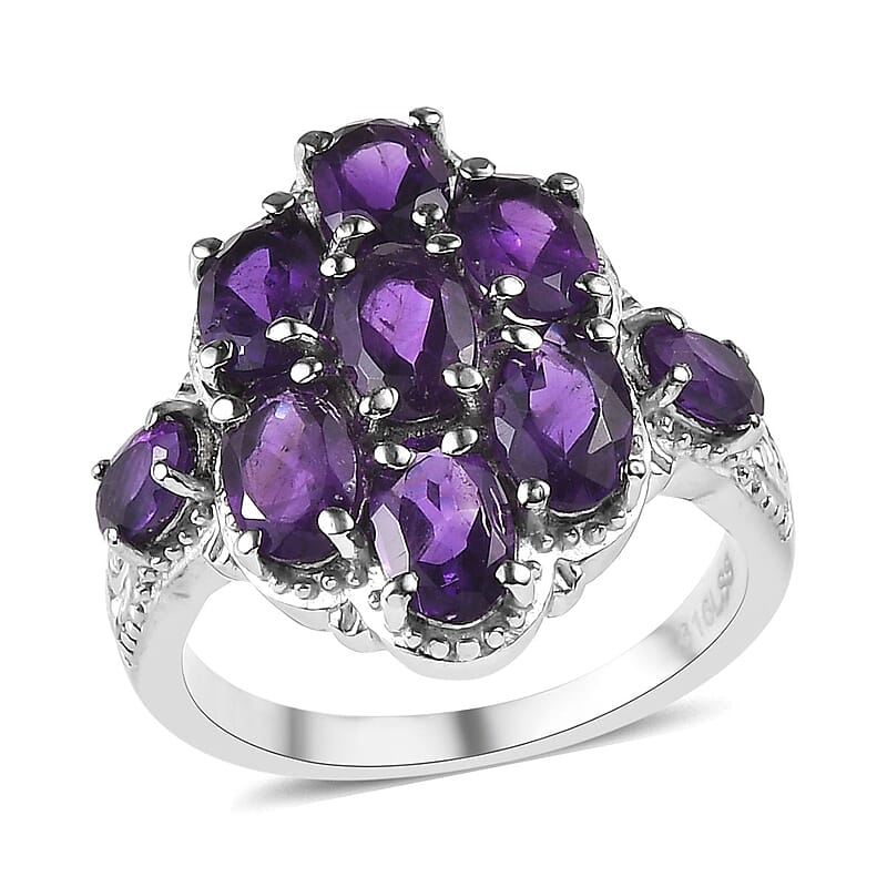 African Amethyst 3.50 ctw Cluster Ring in Stainless Steel (Size 10.0)