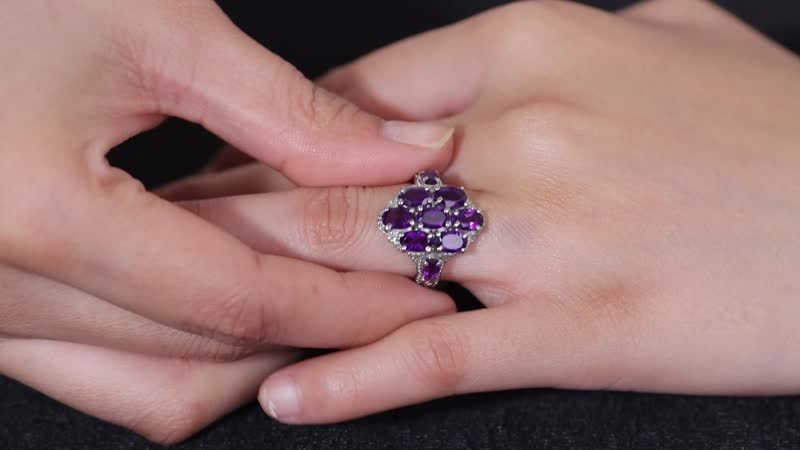 African Amethyst Cluster Ring in Stainless Steel (Size 10.0) 3.50 ctw