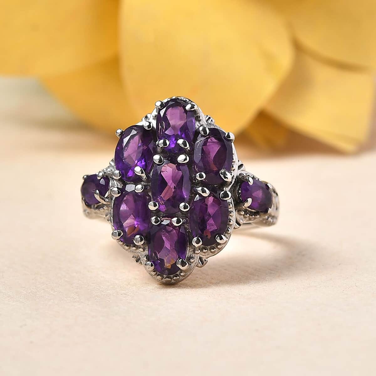 African Amethyst 3.50 ctw Cluster Ring in Stainless Steel (Size 10.0) image number 1