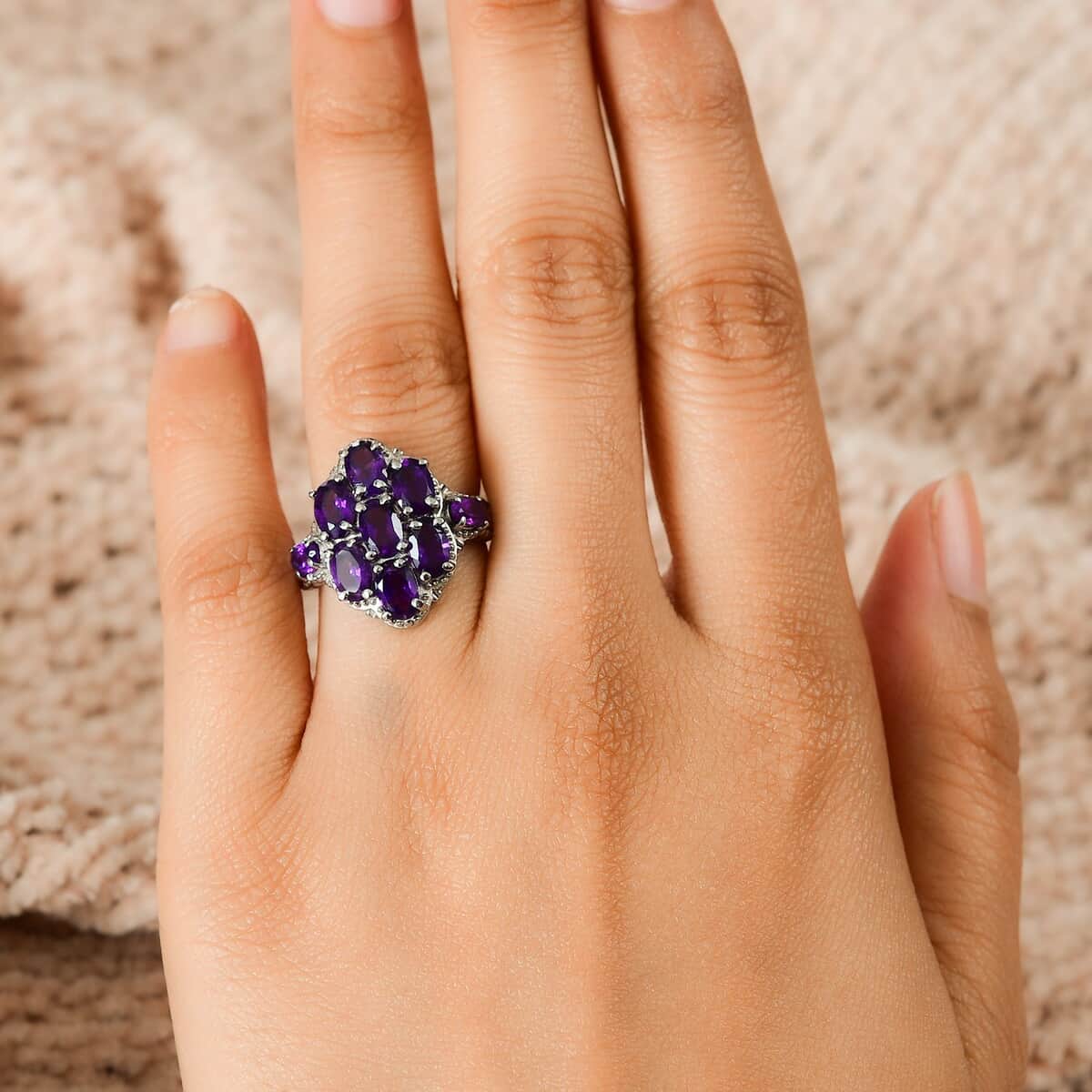 African Amethyst 3.50 ctw Cluster Ring in Stainless Steel (Size 10.0) image number 2