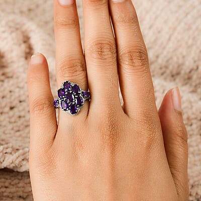 African Amethyst 3.50 ctw Cluster Ring in Stainless Steel (Size 10.0)