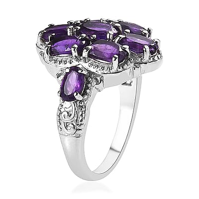 African Amethyst 3.50 ctw Cluster Ring in Stainless Steel (Size 10.0)