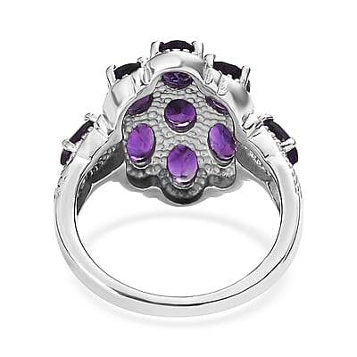 African Amethyst 3.50 ctw Cluster Ring in Stainless Steel (Size 10.0)