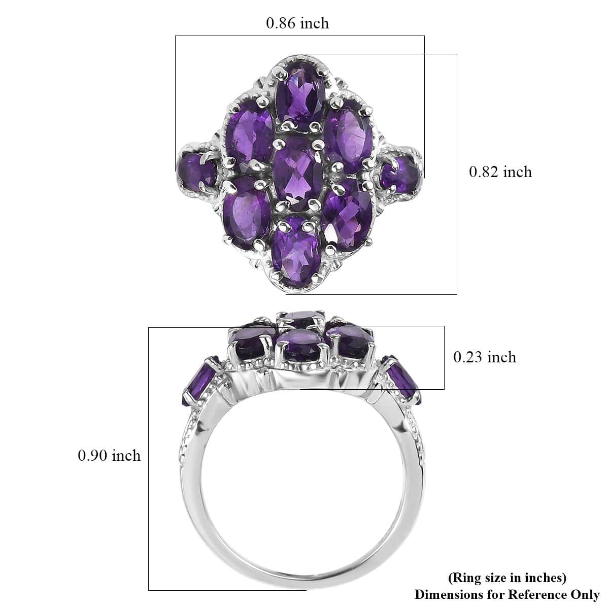 African Amethyst 3.50 ctw Cluster Ring in Stainless Steel (Size 10.0) image number 5