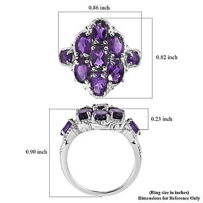 African Amethyst 3.50 ctw Cluster Ring in Stainless Steel (Size 10.0)